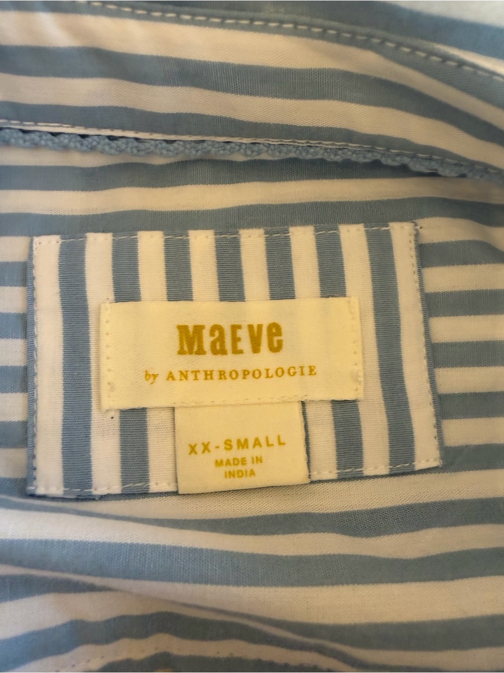 Excellent Condition - Maeve Blue and White Striped Button-Down Shirt - XXS